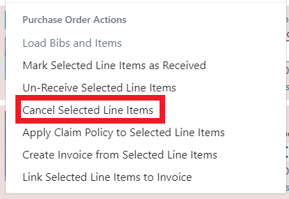 Action: Cancel Selected Line Items