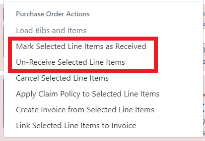 Un-Receive Selected Line Items