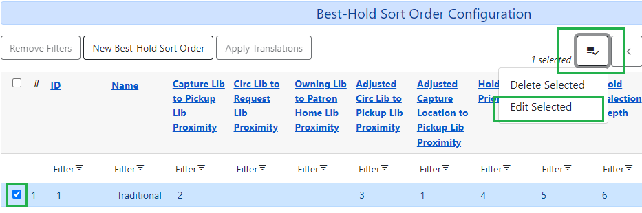 Edit Best-Hold Selection Sort Order