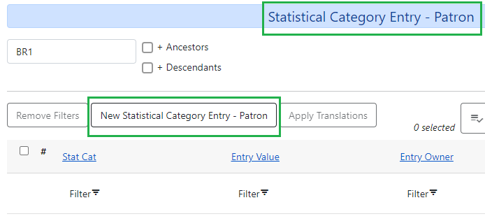 New patron stat cat entry