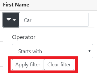 Apply Filter and Clear Filter Buttons