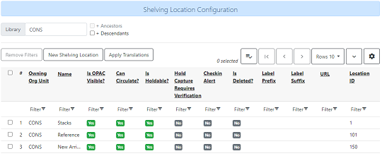 Shelving Location Configurations