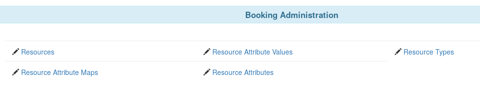 Options in the Booking Administration menu which include Resources