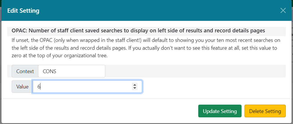 Custom Saved Searches Library Setting Form