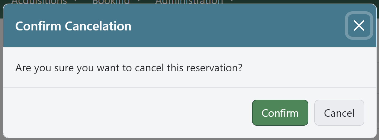 Cancel reservation confirmation modal.