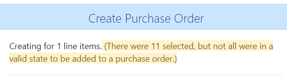 Create Purchase Order Warning