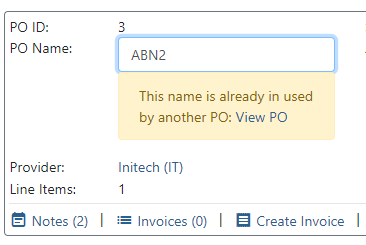 Duplicate Purchase Order Name Warning