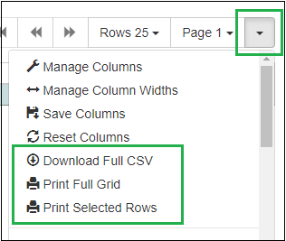 Column picker print and download options