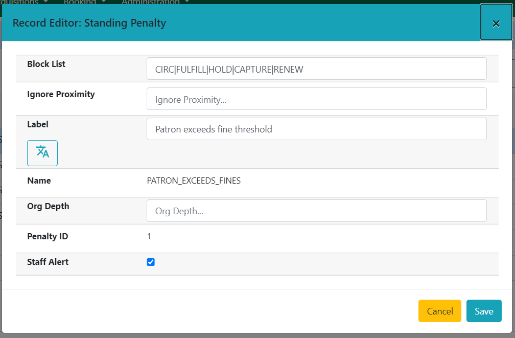 Standing Penalty Edit Modal