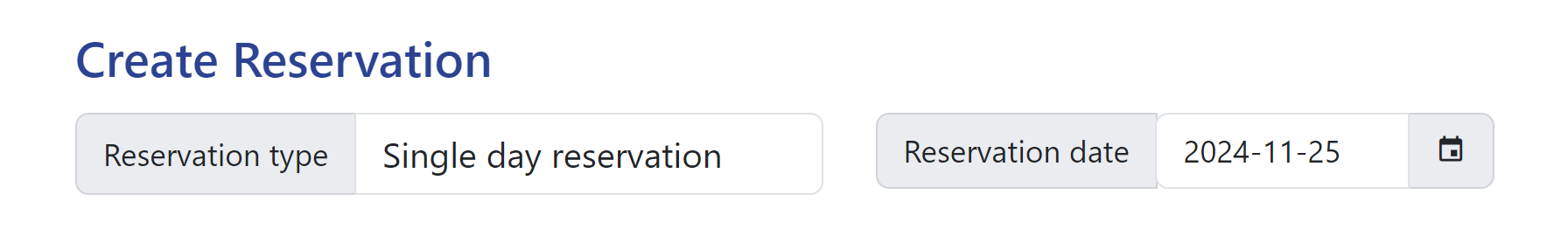 Reservation type and date fields.