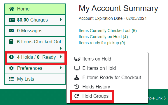 My Account Hold Groups