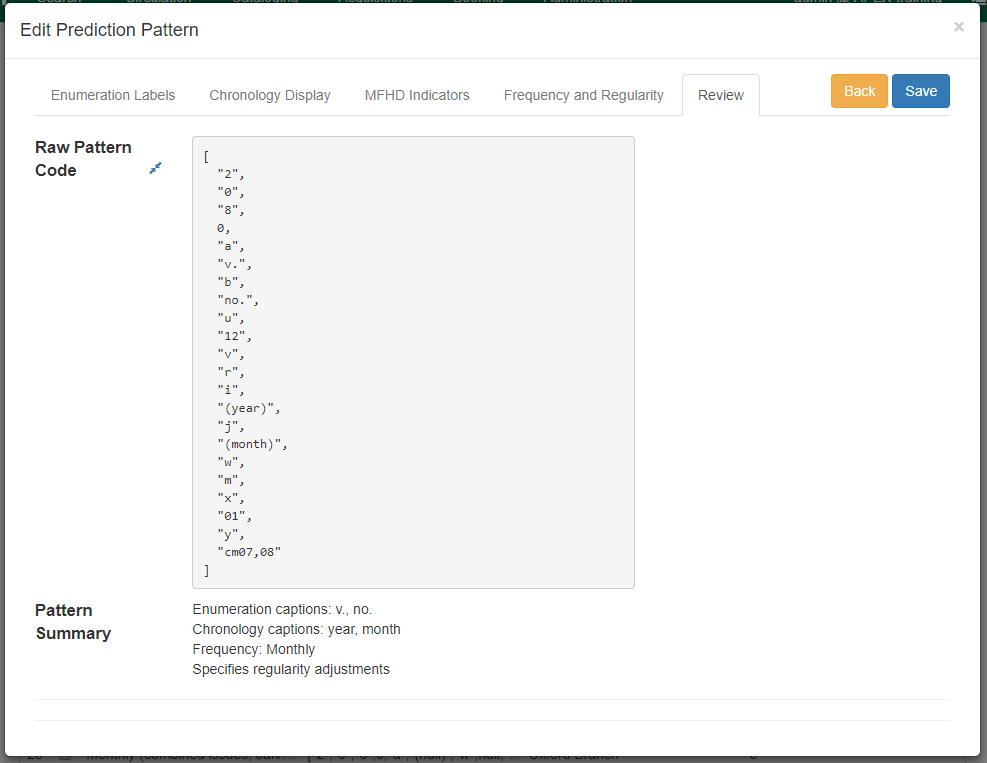 Review tab in the Prediction Pattern Code Wizard showing the Pattern Summary.