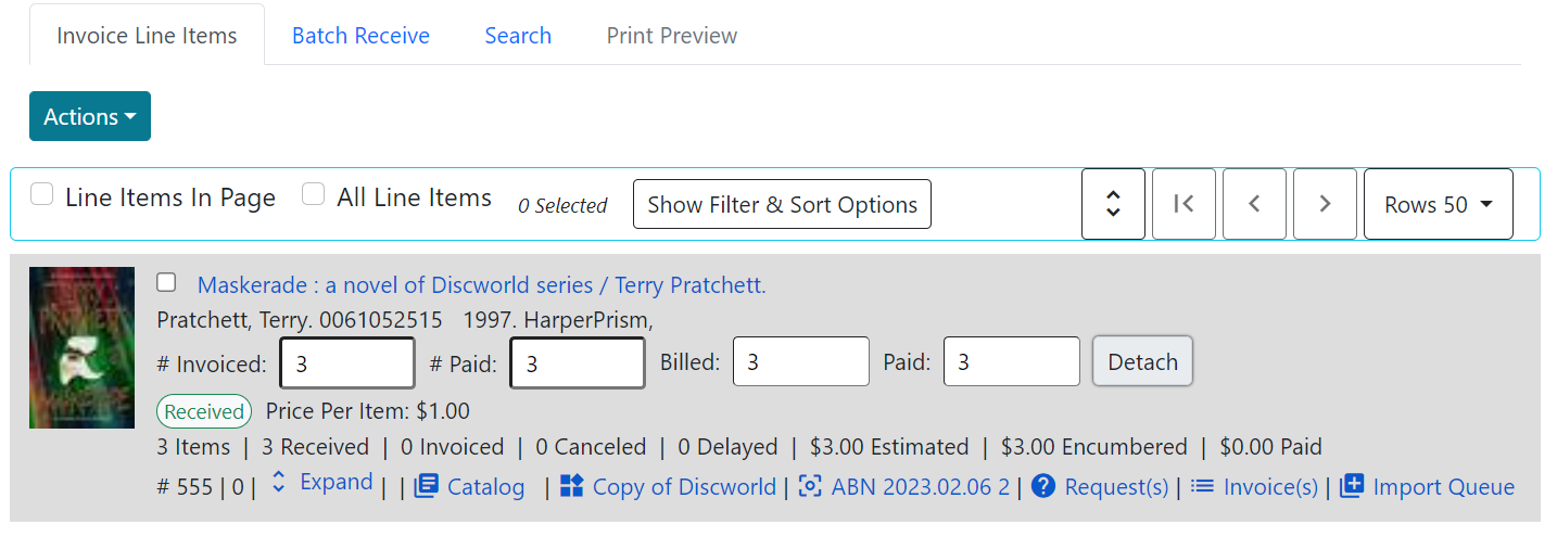 Invoice line item showing price per item calculation