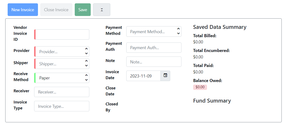 Invoice summary section