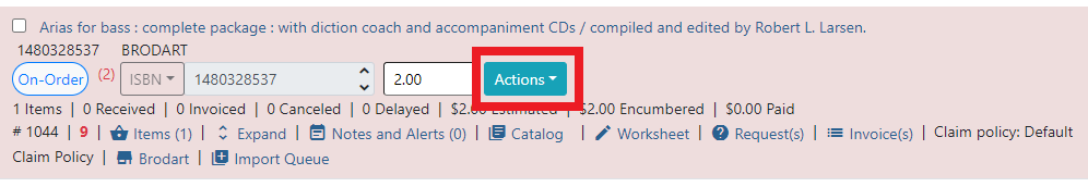 Line Item Actions Button