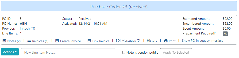 Purchase Order Header