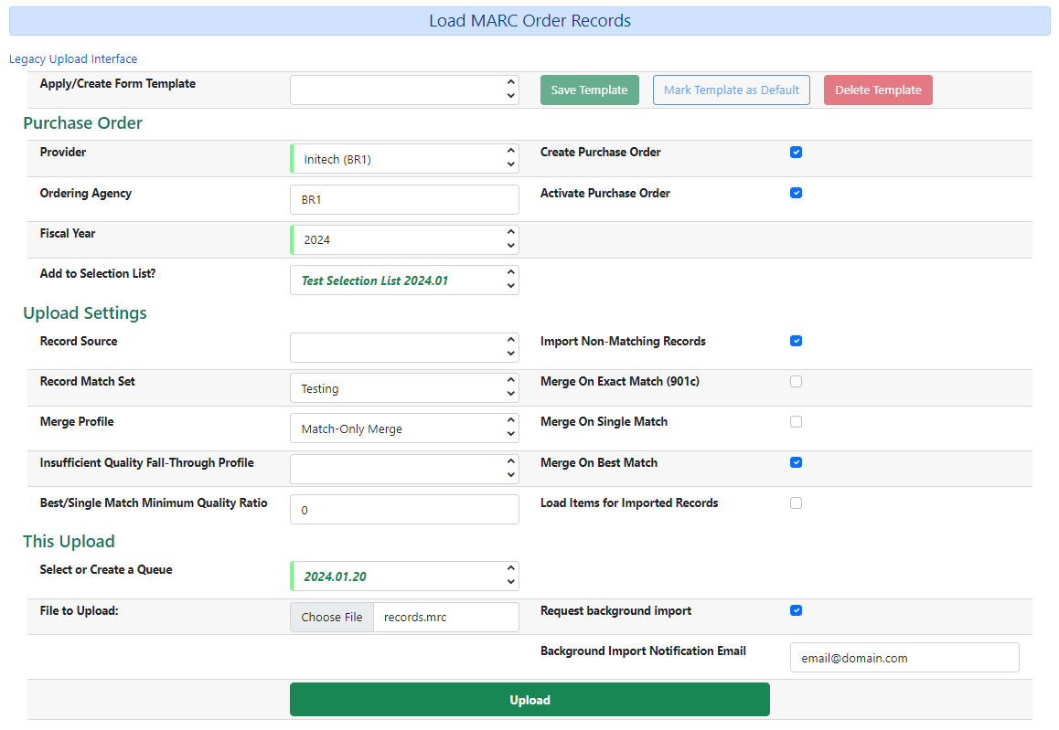 Load MARC Order Records Interface