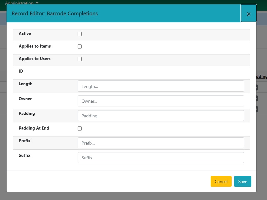 Barcode Completion Data Fields