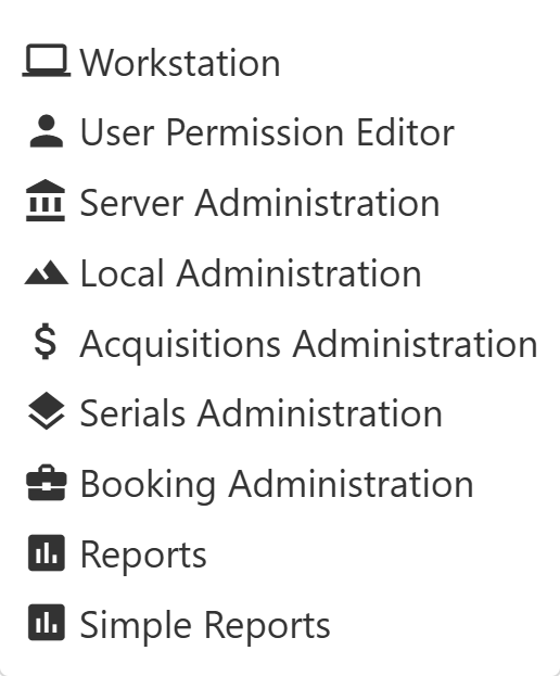 Administration menu options.