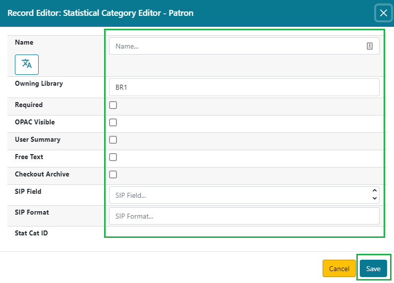 Patron stat cat editor form