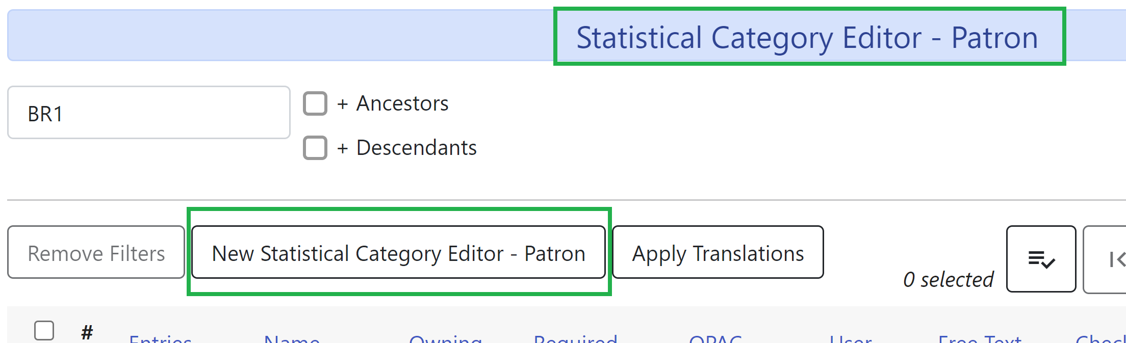 Create new patron stat cat