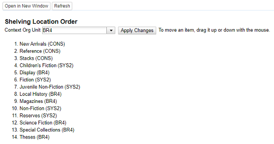 Shelving Location Order