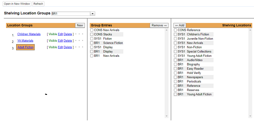 Shelving Location Groups