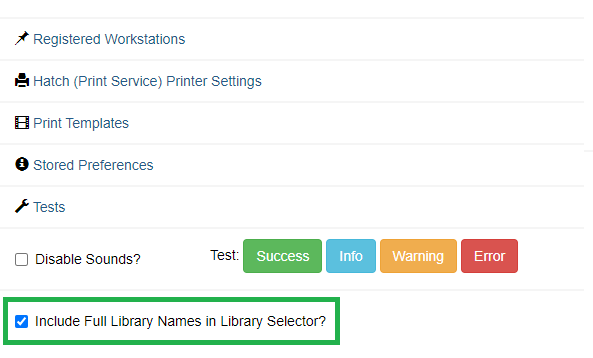 Include Full Library Names checkbox