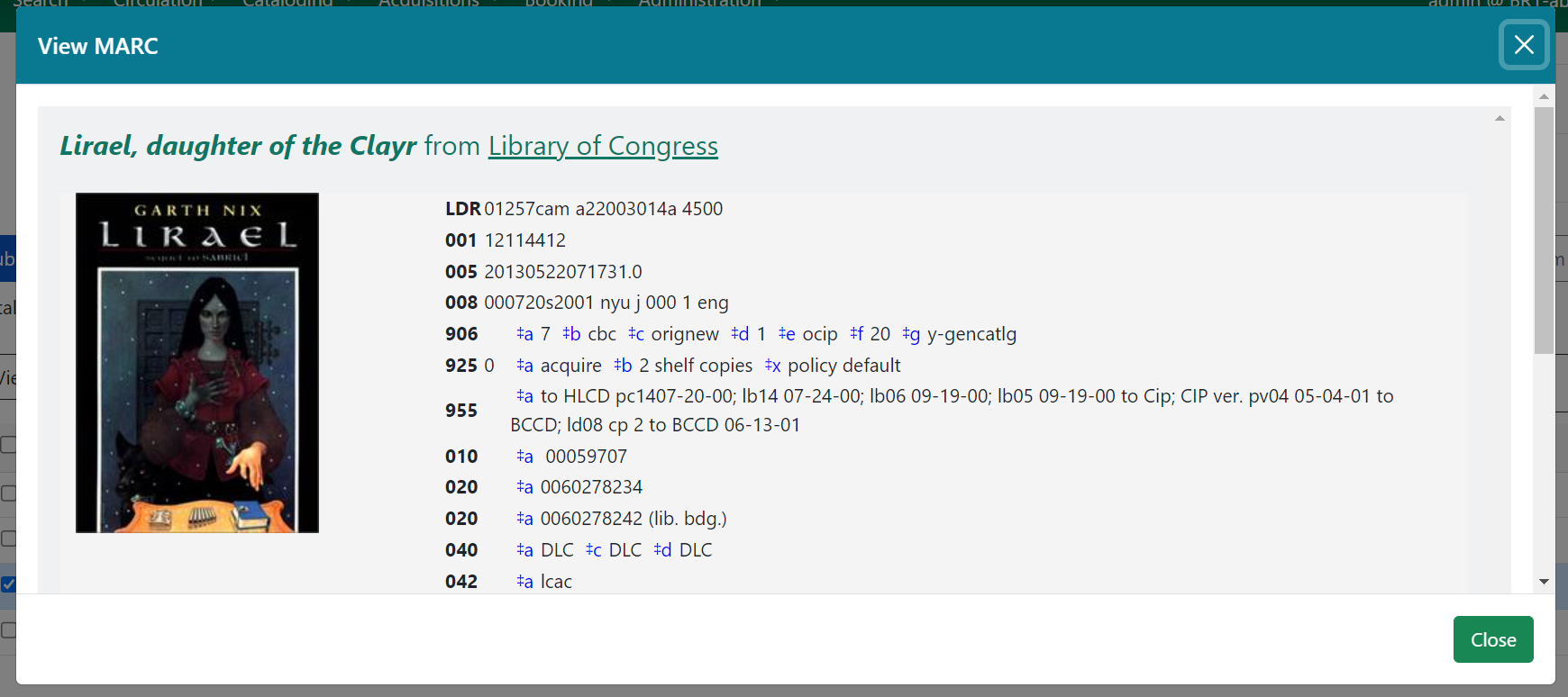 View MARC Record from Z39.50 interface