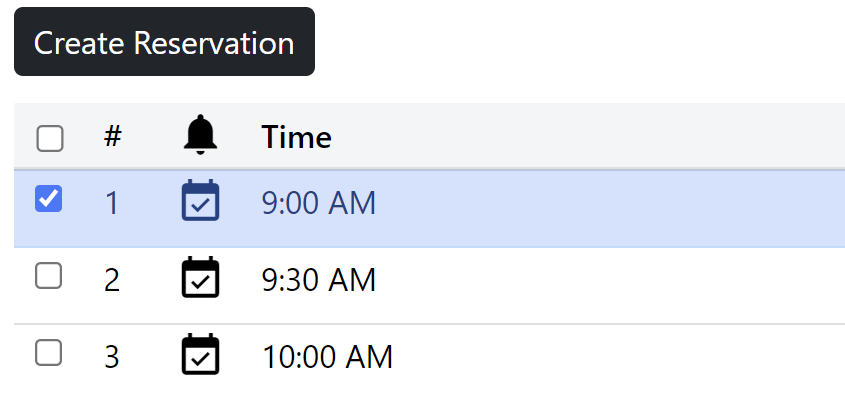 Schedule grid showing available times.