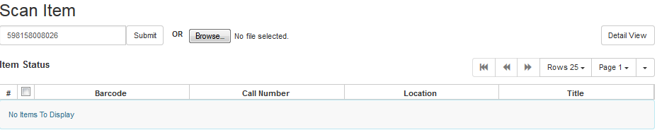 Item status display with selected fields after barcode submission.