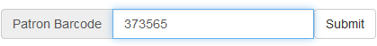 Patron barcode entry screen with a submit button.