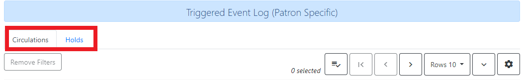 Patron Tiggered Events Log Tabs