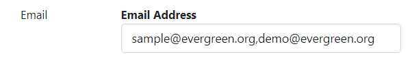 Screenshot of the email address field. Two addresses have been added. There is a comma but no space between the two.