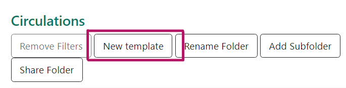Screenshot of the five folder action buttons under the folder name. New Template is the second button.