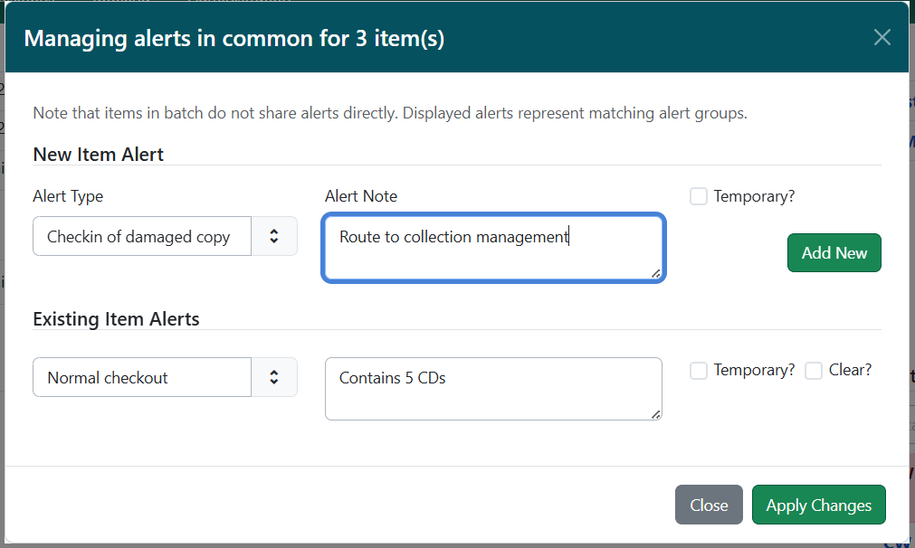 Alerts modal in batch mode