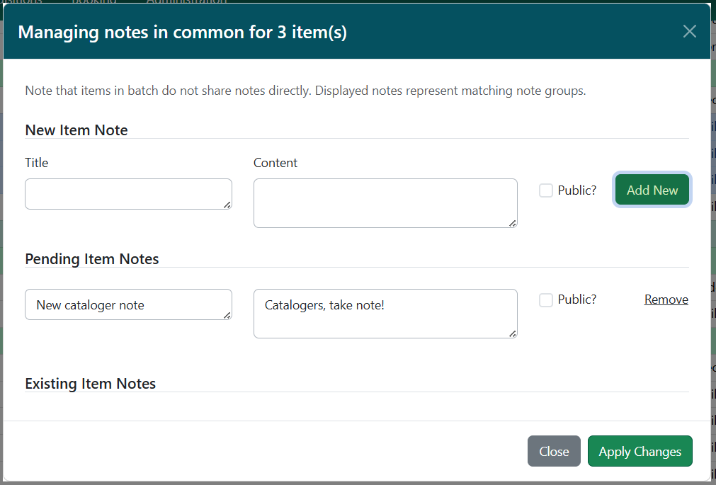 Notes Modal in batch mode
