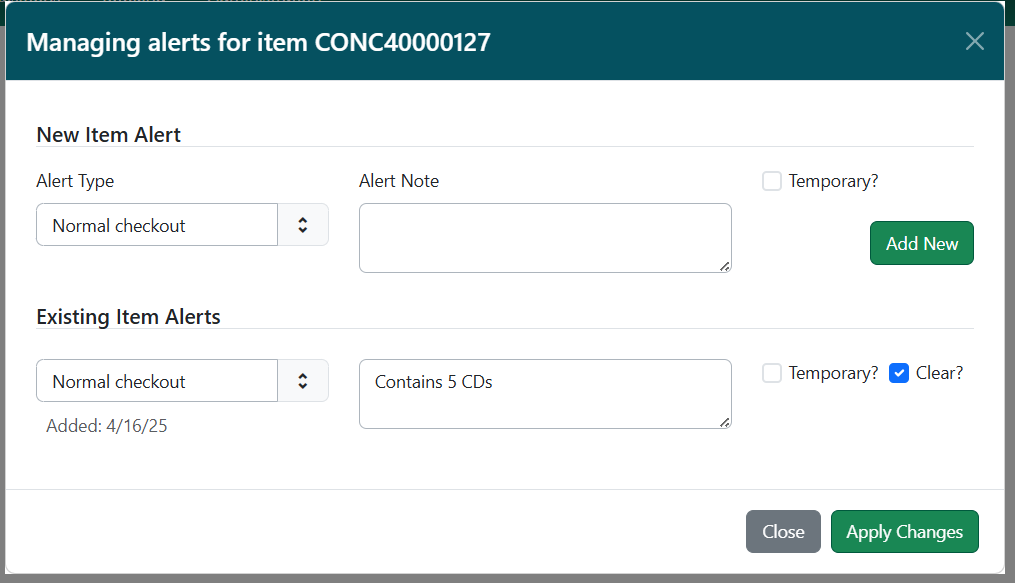 Remove an item alert