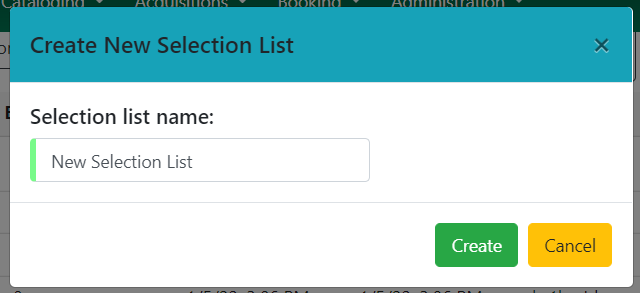 New Selection List Modal