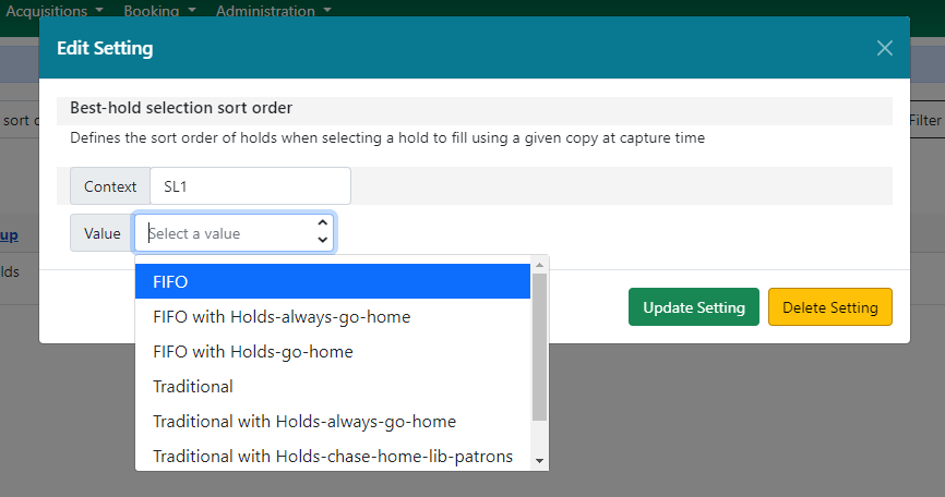 Best-hold selection in the Library Settings Editor