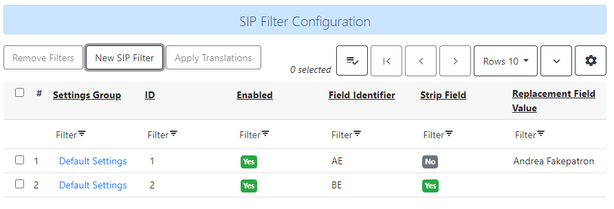 SIP Filter Grid