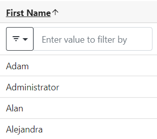 Column sort by ascending values