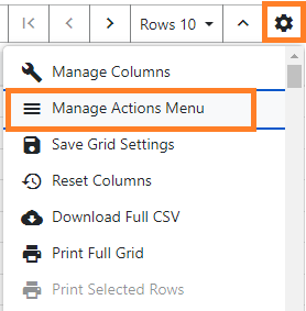 Manage Actions menu