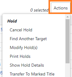 Updated Actions menu