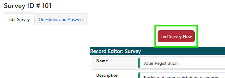 End survey in survey editor