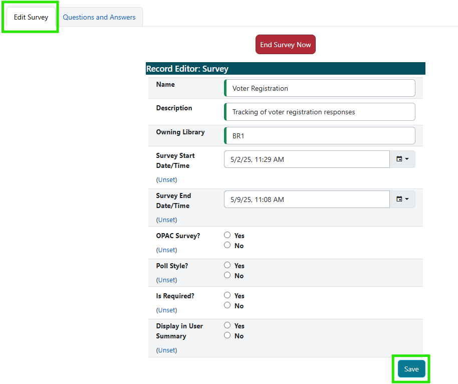 Save survey on the Edit Survey tab