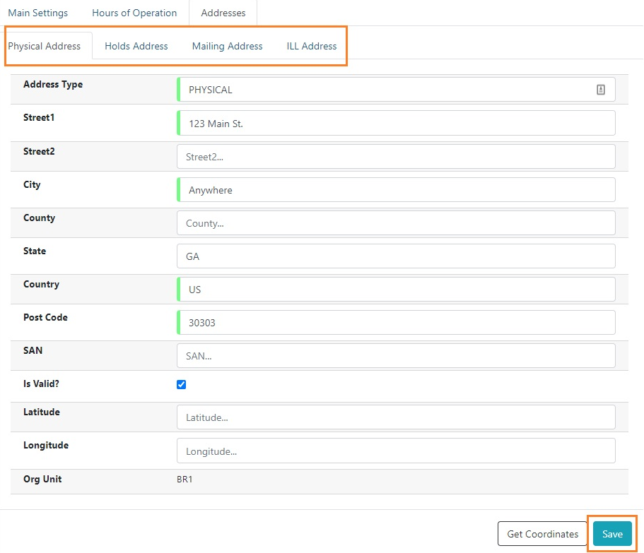 Organizational unit addresses