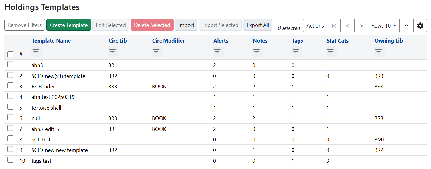 Holdings Template Grid
