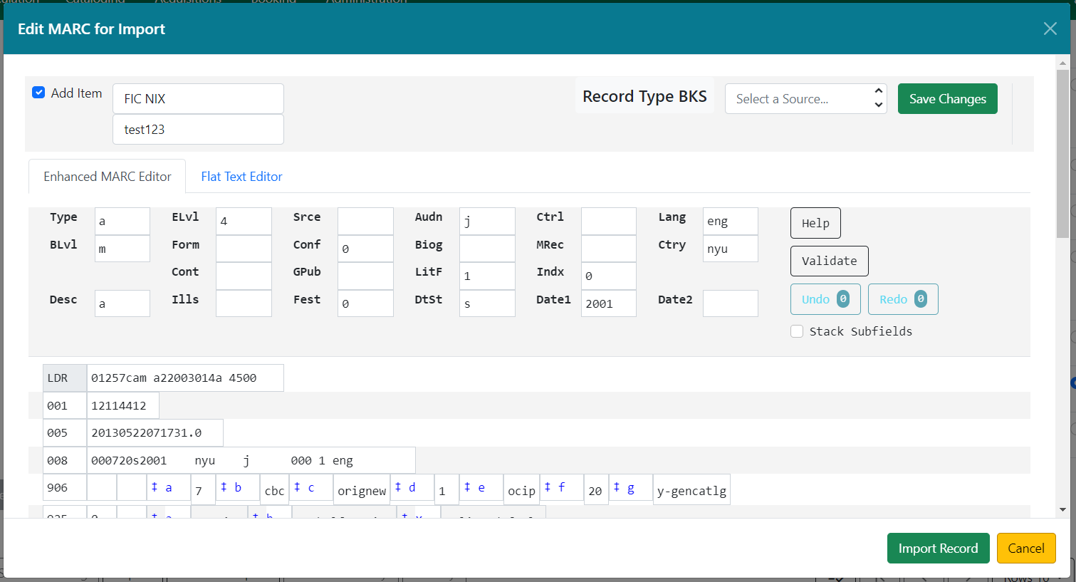 Import record via Z39.50