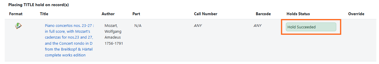 Hold Succeeded message